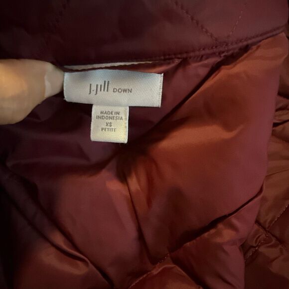 J Jill down filled quilted long puffer coat womens size XS burgandy winter warm - Picture 5 of 9